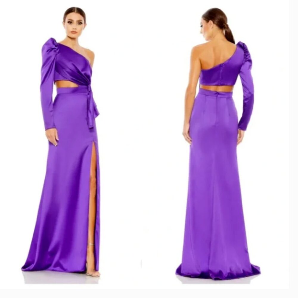 MAC DUGGAL 49570 PUFF ONE SLEEVE CUTOUT KNOT PURPLE GOWN sz 10